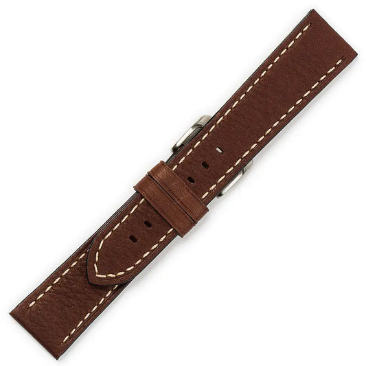 Λουρί 0455BR Brown Leather Strap με Λευκό Γαζί