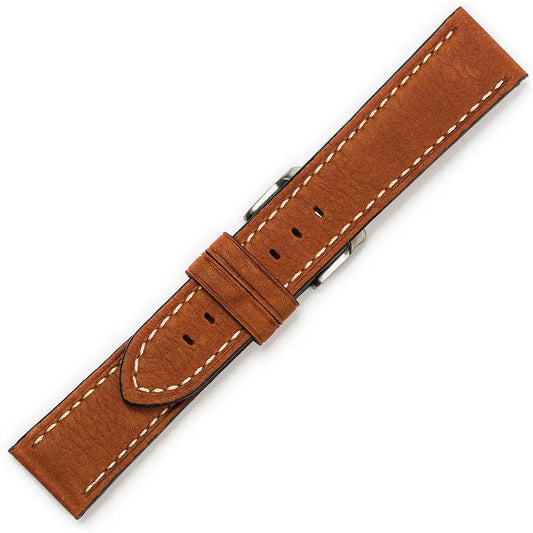 Λουρί 0455LBR Light Brown Leather Strap με Λευκό Γαζί