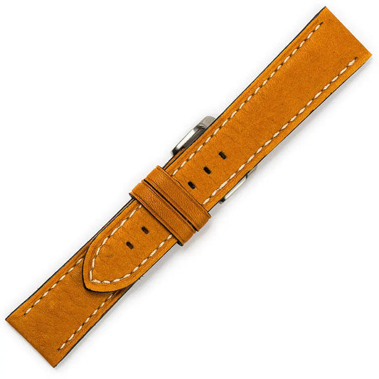 Λουρί 0455YL Yellow Leather Strap με Λευκό Γαζί