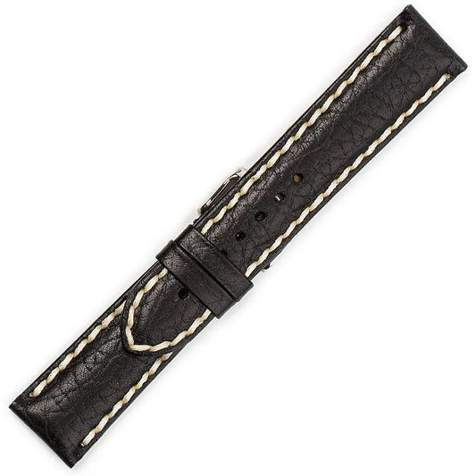 Hirsch 09180-92050 Ayrton Black Leather-Rubber Strap