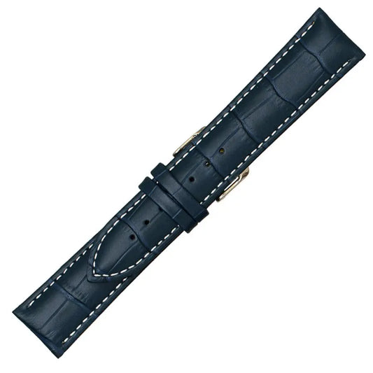 Λουρί 0502BL Blue Leather Strap με Λευκό Γαζί