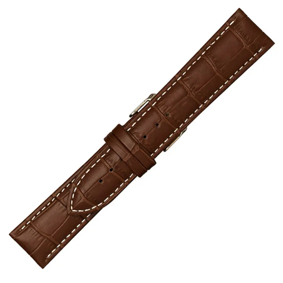 Λουρί 0502BR Brown Leather Strap με Λευκό Γαζί