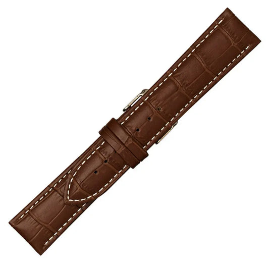 Λουρί 0502BR Brown Leather Strap με Λευκό Γαζί