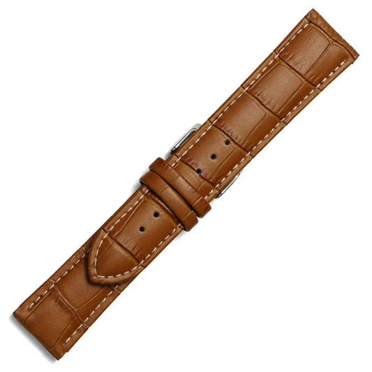 Λουρί 0502LBR Light Brown Leather Strap με Λευκό Γαζί