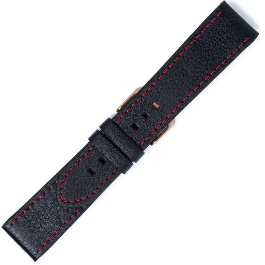 Λουρί 0510RD Black Leather Strap με Κόκκινο Γαζί