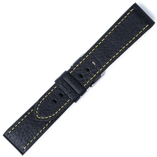 Λουρί 0510YL Black Leather Strap με Κίτρινο Γαζί