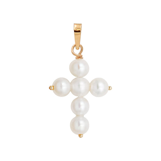 Μενταγιόν 111495 Σταυρός με Μαργαριτάρια Fresh Water Pearl 3,5mm 14ct