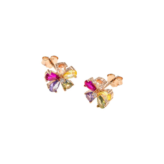 Breeze 213035.3 Σκουλαρίκια Από Ροζ Επιχρυσωμένο Ασήμι με Πολύχρωμα Ζιργκόν