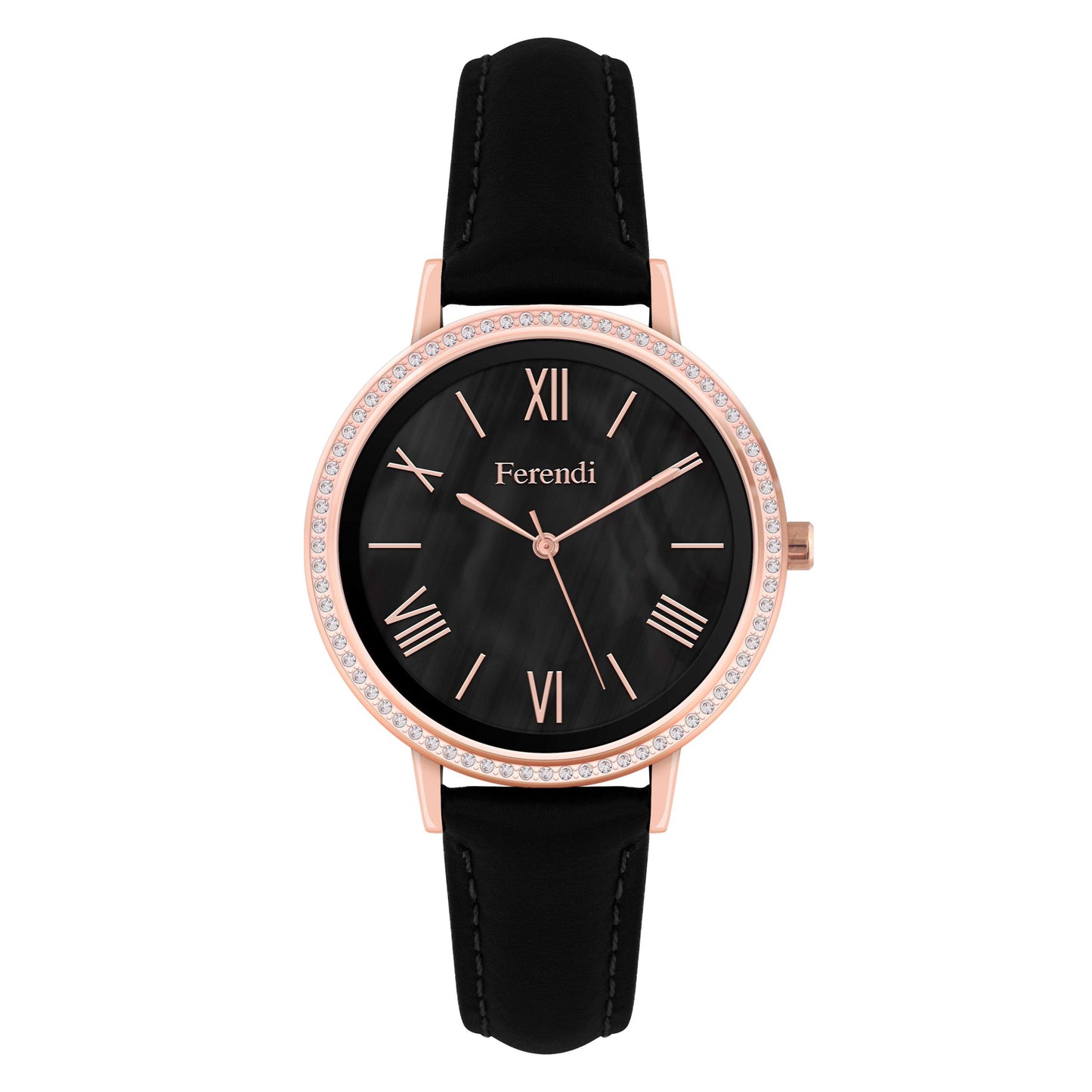 Ferendi 2601R-11 Black Pearl Black Leather Strap