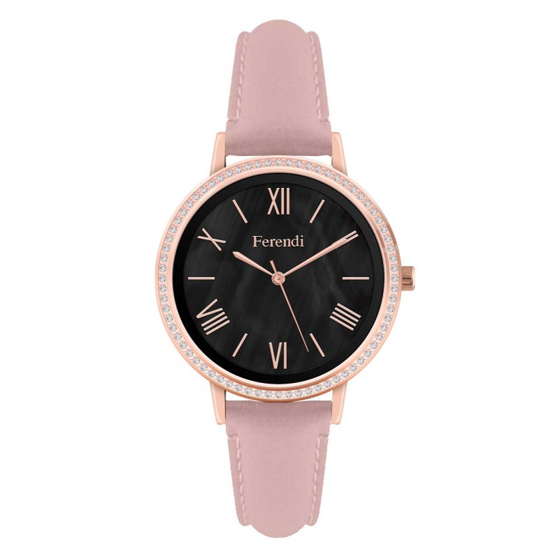 Ferendi 2601R-15 Black Pearl Pink Leather Strap