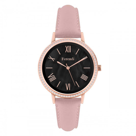 Ferendi 2601R-15 Black Pearl Pink Leather Strap