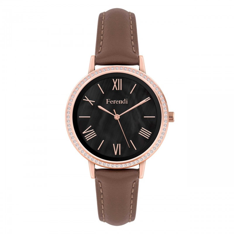 Ferendi 2601R-18 Black Pearl Brown Leather Strap