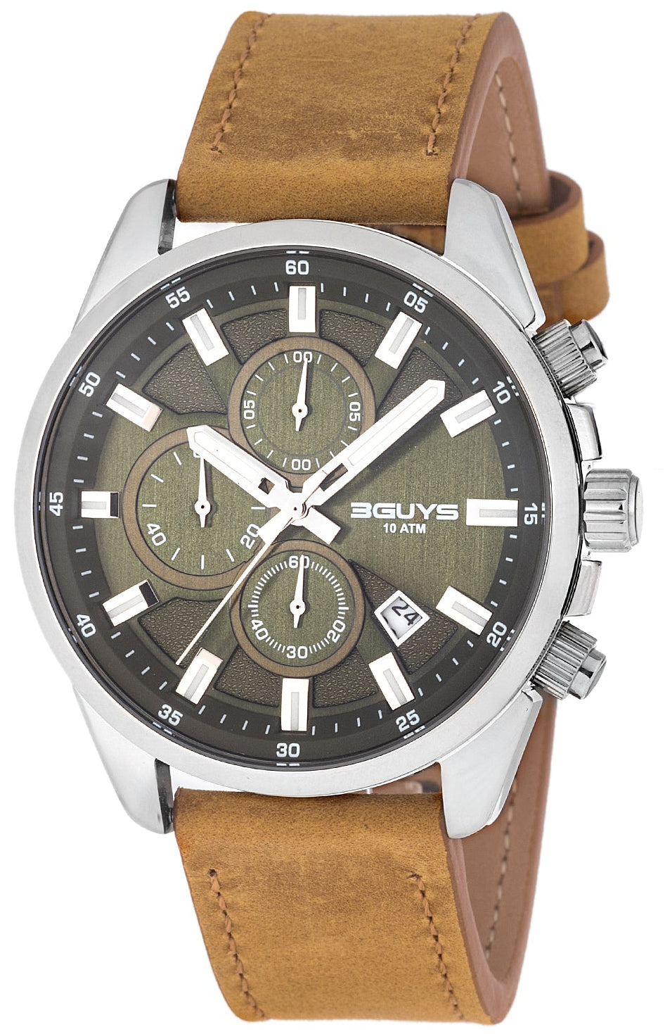 3GUYS 3G17021 Chronograph Brown Leather Strap