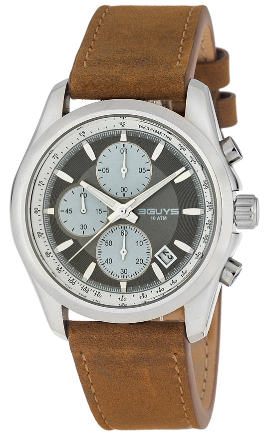 3GUYS 3G23902 Chronograph Brown Leather Strap