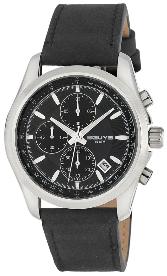 3GUYS 3G23903 Chronograph Black Leather Strap