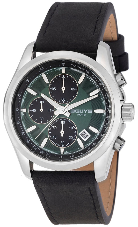 3GUYS 3G23904 Chronograph Black Leather Strap