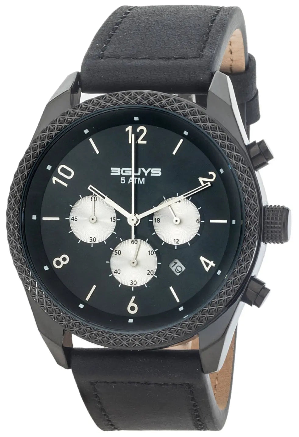 3GUYS 3G25002 Chronograph Black Leather Strap