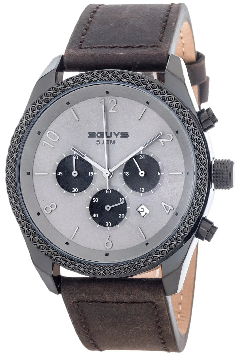 3GUYS 3G25006 Chronograph Brown Leather Strap