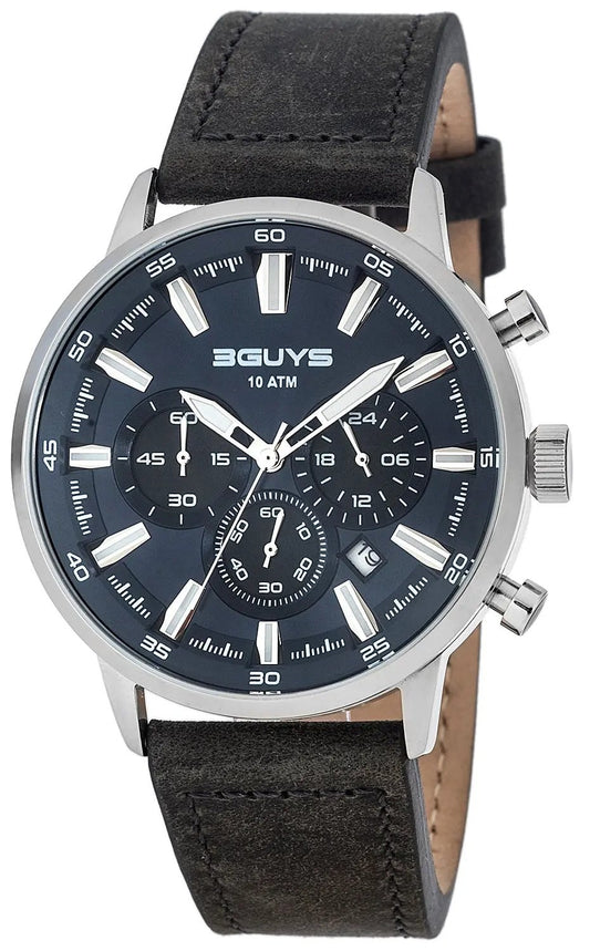 3GUYS 3G27021 Chronograph Black Leather Strap