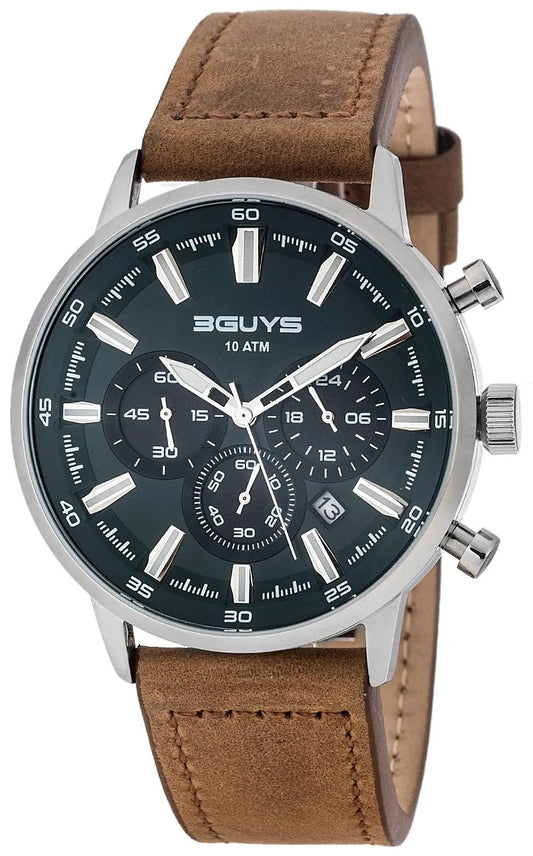 3GUYS 3G27022 Chronograph Brown Leather Strap