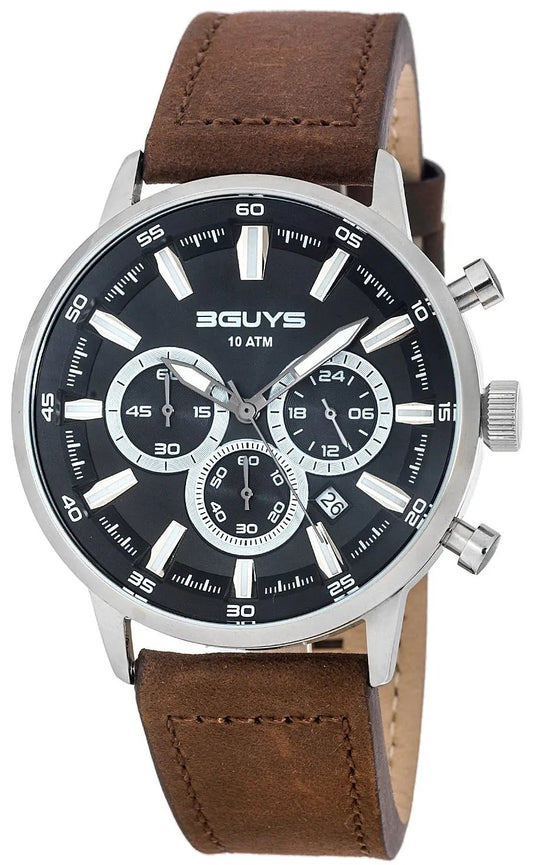 3GUYS 3G27023 Chronograph Brown Leather Strap