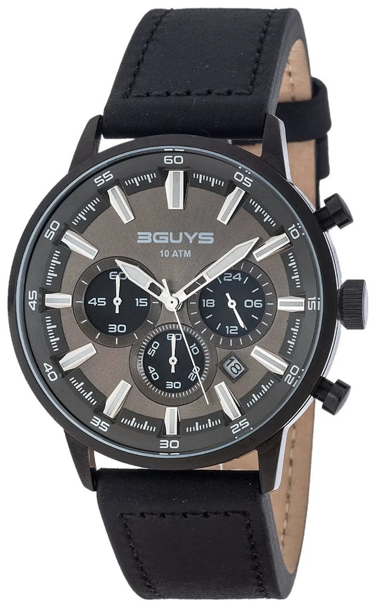 3GUYS 3G27024 Chronograph Black Leather Strap