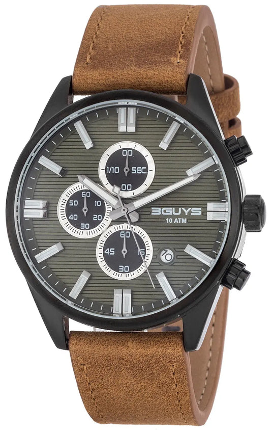 3GUYS 3G28003 Chronograph Brown Leather Strap