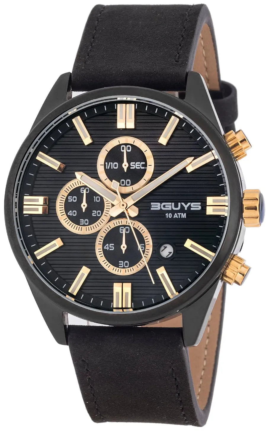 3GUYS 3G28006 Chronograph Black Leather Strap