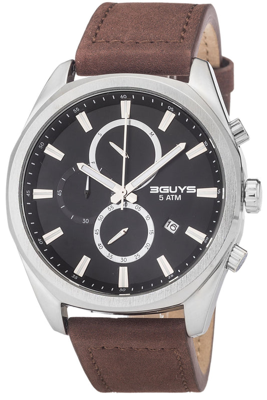 3GUYS 3G37001 Chronograph Brown Leather Strap