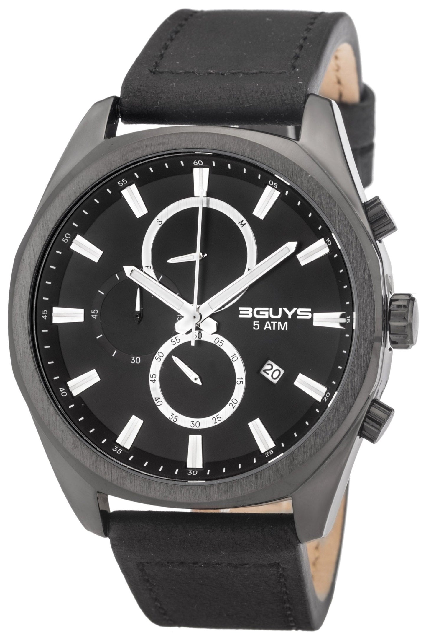 3GUYS 3G37002 Chronograph Black Leather Strap