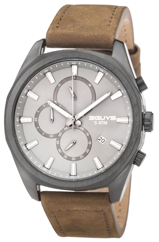 3GUYS 3G37004 Chronograph Brown Leather Strap