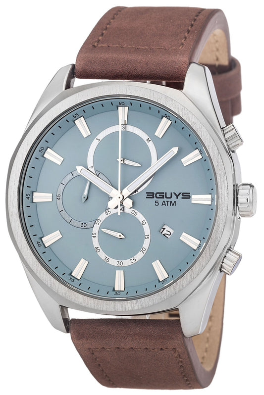 3GUYS 3G37005 Chronograph Brown Leather Strap