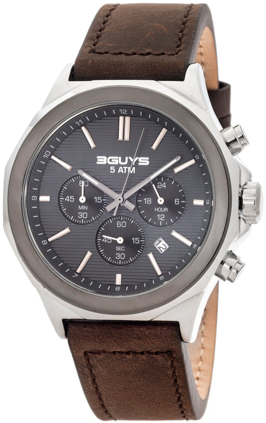 3GUYS 3G40002 Chronograph Brown Leather Strap