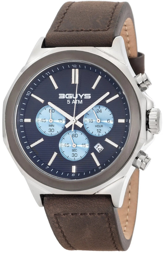 3GUYS 3G40004 Chronograph Brown Leather Strap