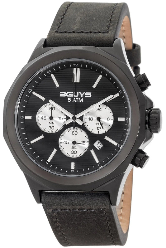 3GUYS 3G40006 Chronograph Black Leather Strap