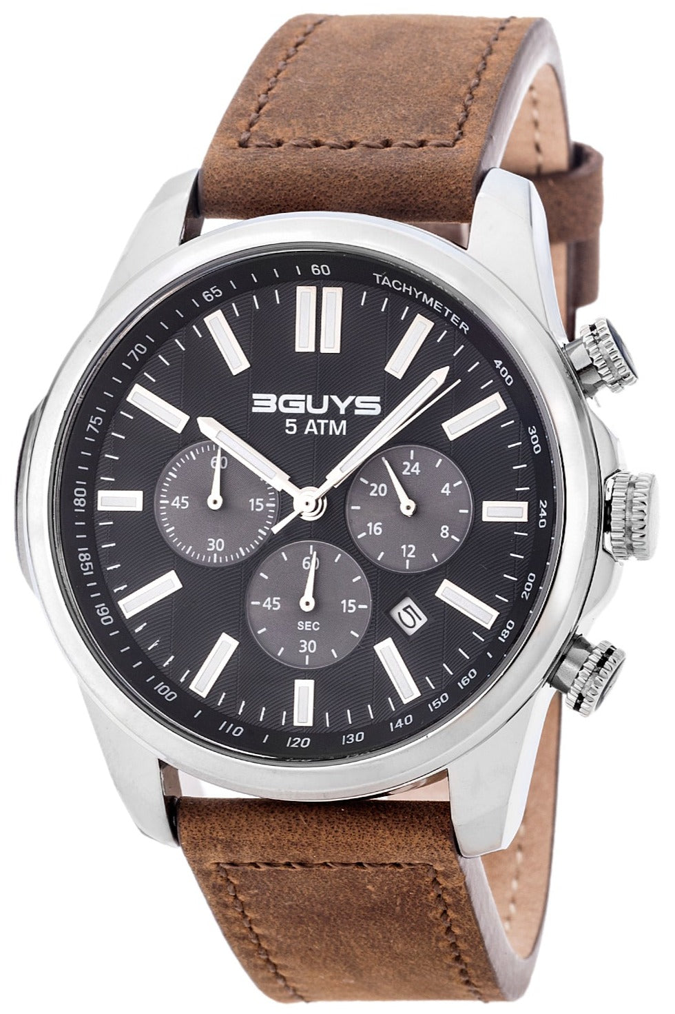 3GUYS 3G41003 Chronograph Brown Leather Strap