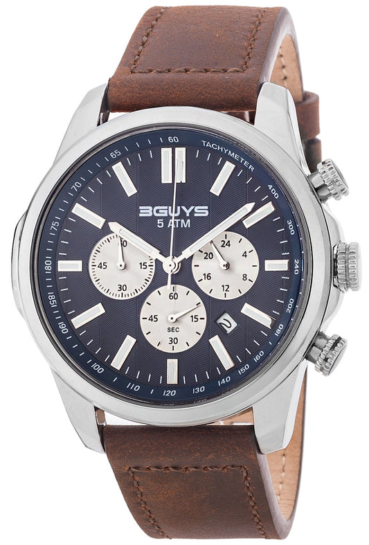 3GUYS 3G41005 Chronograph Brown Leather Strap