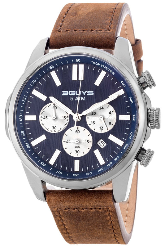 3GUYS 3G41006 Chronograph Brown Leather Strap