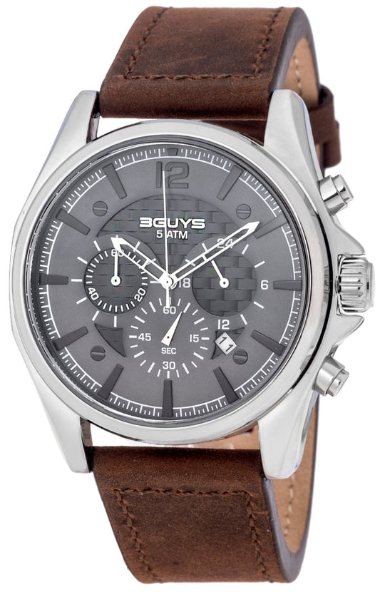 3GUYS 3G46003 Chronograph Brown Leather Strap