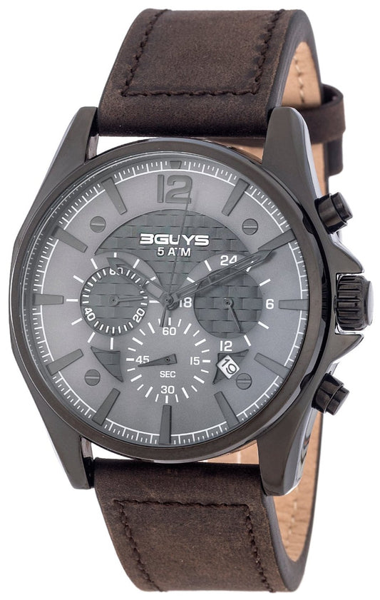 3GUYS 3G46004 Chronograph Brown Leather Strap