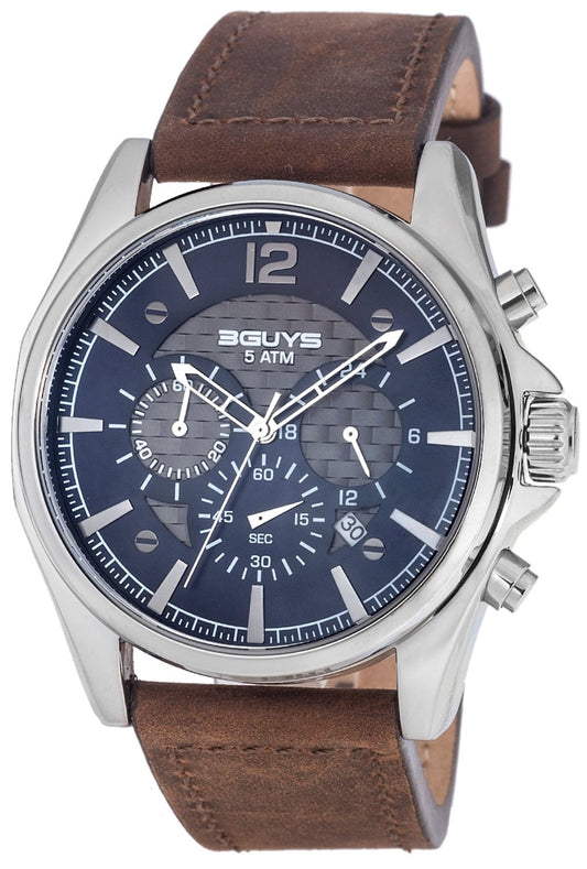 3GUYS 3G46005 Chronograph Brown Leather Strap