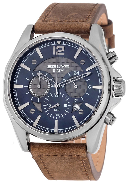 3GUYS 3G46006 Chronograph Brown Leather Strap