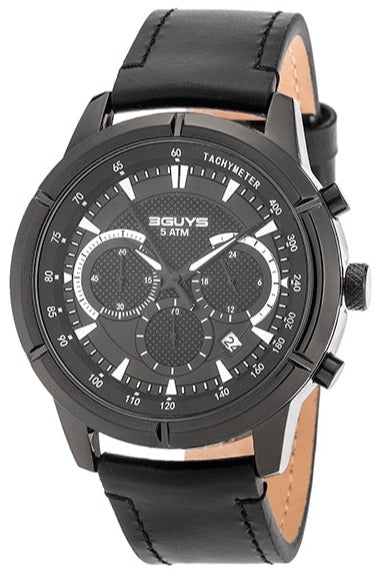 3GUYS 3G83001 Chronograph Black Leather Strap