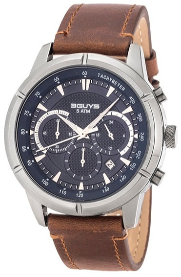 3GUYS 3G83003 Chronograph Brown Leather Strap