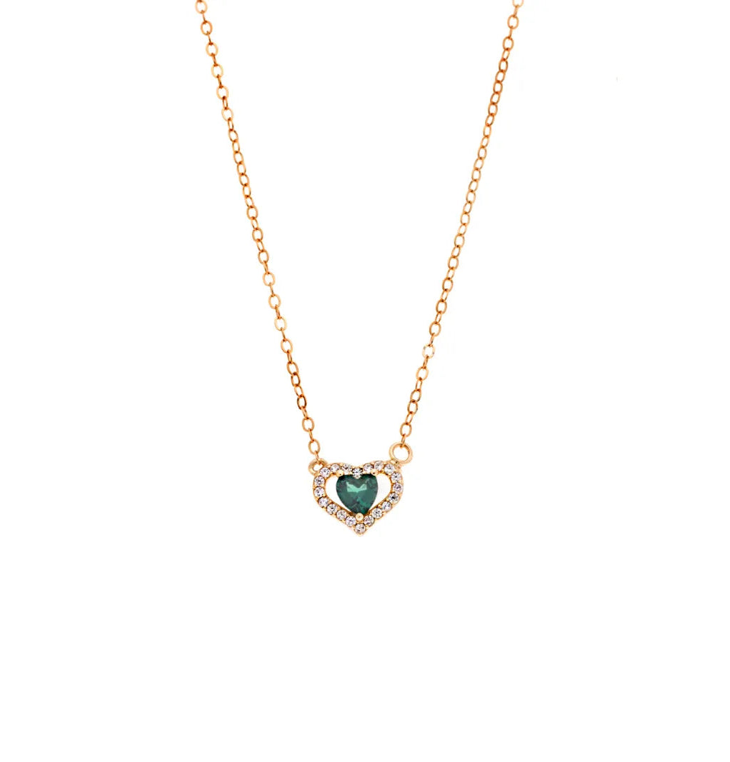 GM220W Zircon Heart Necklace In Platinum Plated Silver