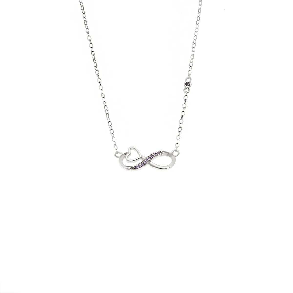 Κολιέ 4771SPE Άπειρο με Καρδιά Από Επιπλατινωμένο Ασήμι με Μωβ Ζιργκόν