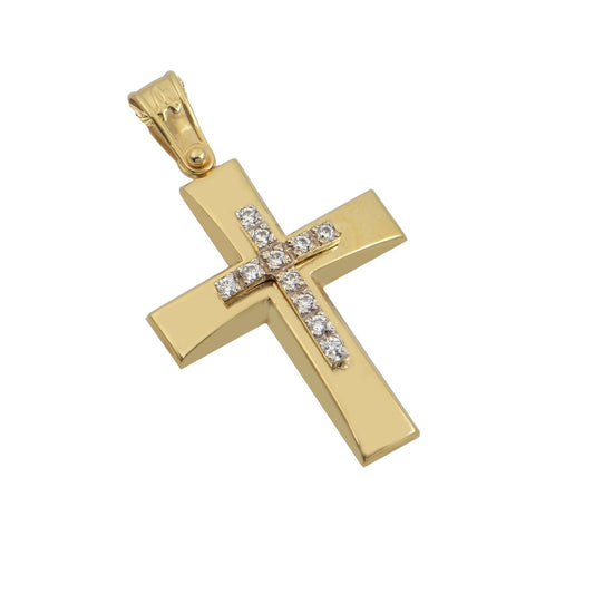 Σταυρός STA608 Βαφτιστικός Χρυσός 14ct με Ζιργκόν
