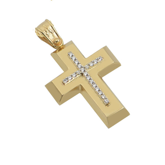 Σταυρός STA610 Βαφτιστικός Χρυσός 14ct με Ζιργκόν
