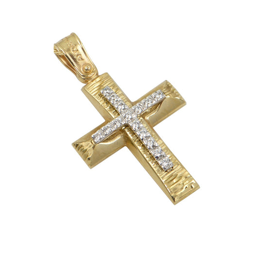 Σταυρός STA611 Βαφτιστικός Χρυσός 14ct με Ζιργκόν