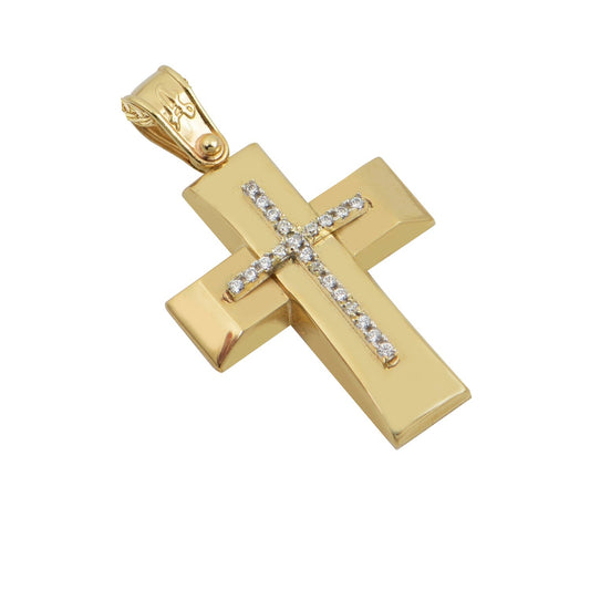 Σταυρός STA612 Βαφτιστικός Χρυσός 14ct με Ζιργκόν